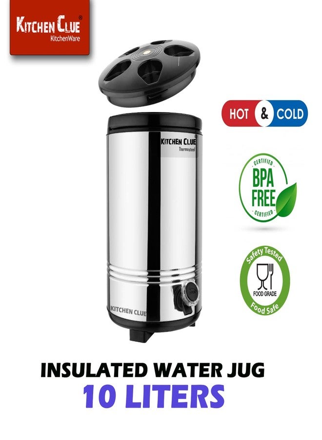 KITCHEN CLUE Aqua Water/Tea Dispenser 10 Liter with Handle I PUF Insulated Thermosteel Tea/Coffee Pot with Tap I Easy to Clean & Maintain I Highly Durable I Ideal for Gifting (10 Liters) - Image 3